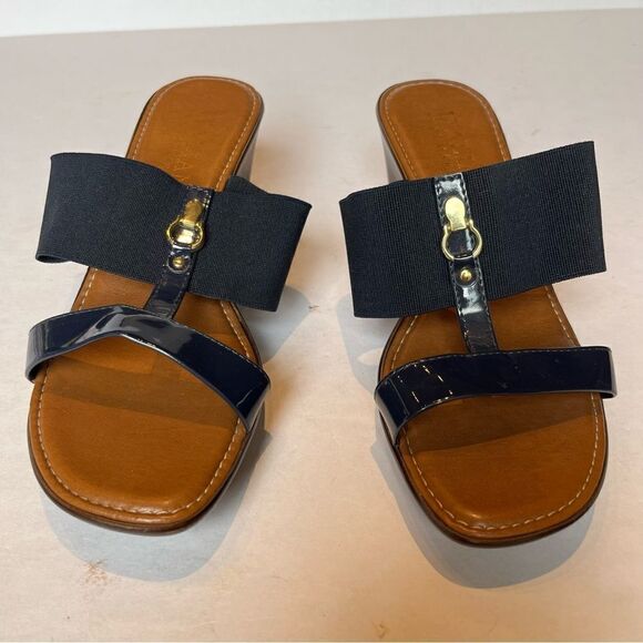 Italian Shoemakers Heeled Wedge Sandals Navy Blue Size 9 - Picture 2 of 10